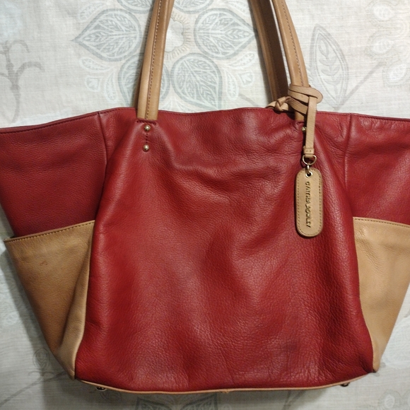 Cynthia Rowley Red and Tan Tote Bag - Picture 1 of 11